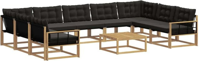 vidaXL Outdoor-Sofagarnitur aus massivem Akazienholz mit Textilene und Kissen, 10-teilig, Weiß-Schwarz - Bild 1