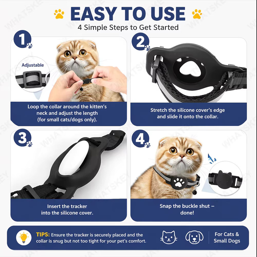 Peocke Verstellbares Haustier-Halsband mit GPS-Tracker für Google Find My und Android, Bluetooth Anti-Verlust-Tag in Schwarz - Bild 2