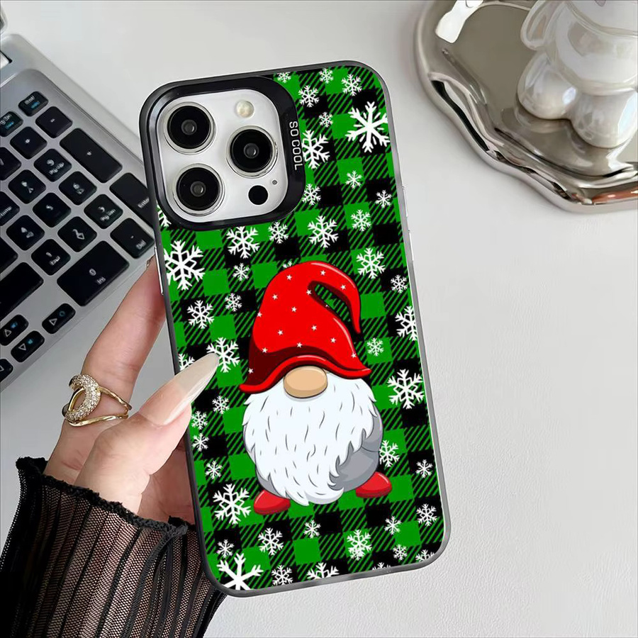 Weihnachtliche iPhone Handyhülle Gnomes Buffalo Plaid mit Metallknopf in Multicolor für Apple iPhone 17, 16, 15, 14, 13, 12 und Pro Max Modelle - Bild 3