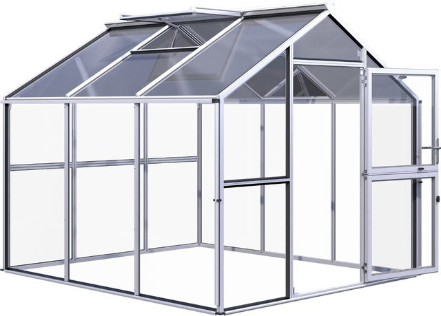 KGT Gewächshaus Novum III in Silber, 8,4 m², mit 4 mm ESG-Glas und 10 mm HKP - Bild 1