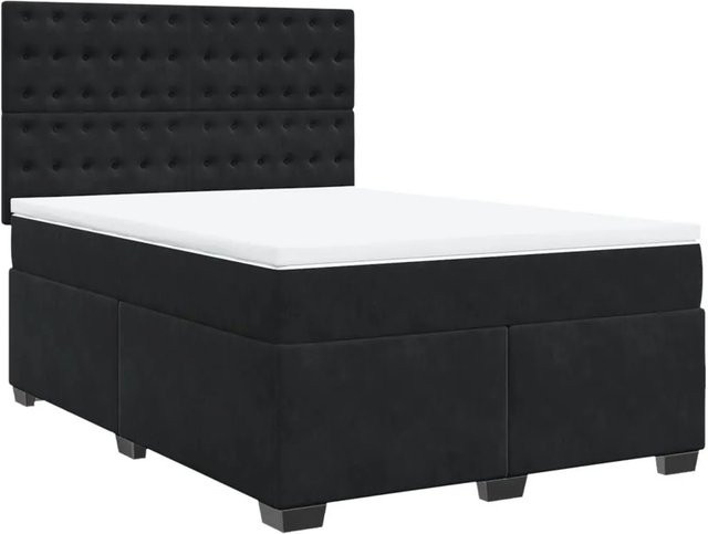 vidaXL Boxspringbett mit Matratze in Schwarz aus Samt mit USB-Ladeport und Unterbettbeleuchtung, B/T: 160 x 200 cm - Bild 1