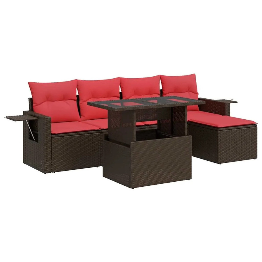 vidaXL 6-teilige Garten-Sofagarnitur in L-Form aus braunem Polyrattan und Akazie mit UV-beständigen Kissen - Bild 2
