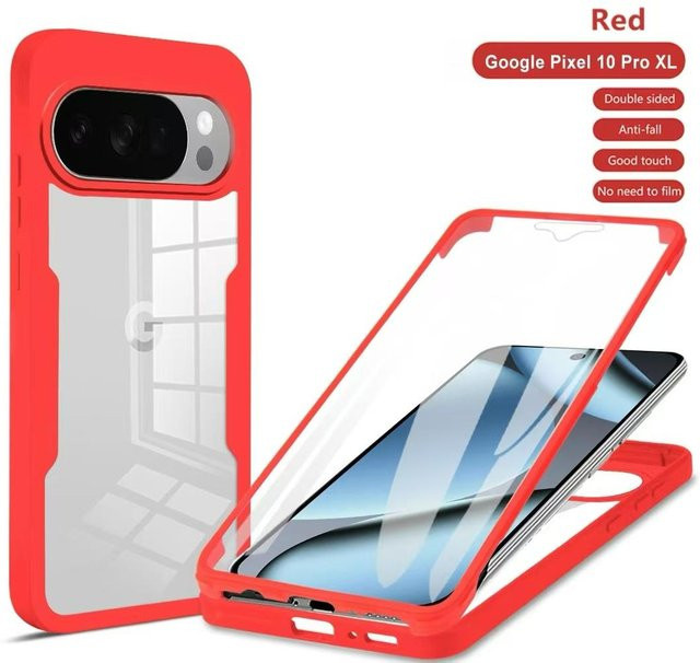 3in1 Armor Vollschutz Hülle mit Displayschutz für Google Pixel 10, 10A, 9 Pro XL und 10 Pro, Transparent Rot von Xiangyun - Bild 1