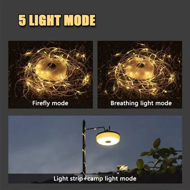 ESMARTER LED Campinglampe wiederaufladbar, 10 m Lichterkette in Schwarz mit warmweißem Licht, IPX4 wasserdicht für Outdoor, Garten und Zeltzimmer - Bild 3