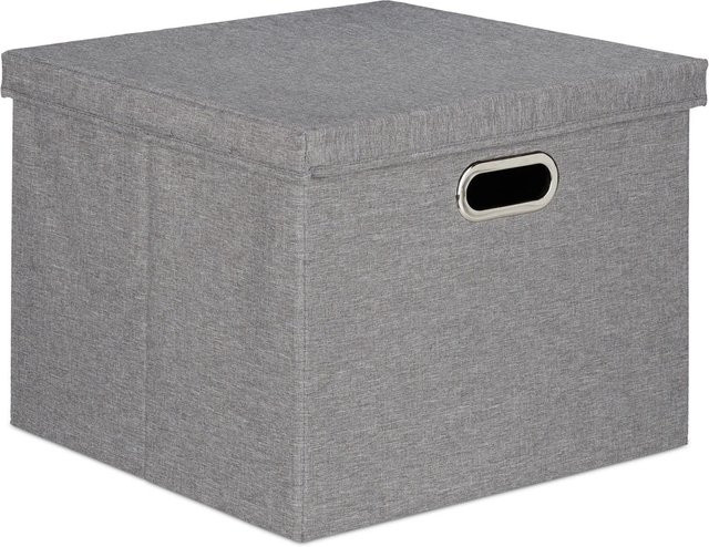 Relaxdays Stoffboxen Aufbewahrungsbox 2er Set Grau faltbar mit Deckel B: 34 cm, T: 43 cm, H: 43 cm - Bild 1