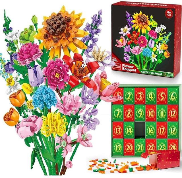 Fashnics Adventskalender Blumenstrauß Sonnenblume Bausteine Set für Erwachsene Kinder und Jugendliche mit 24 Tagen Countdown zur Weihnachtsdekoration - Bild 1