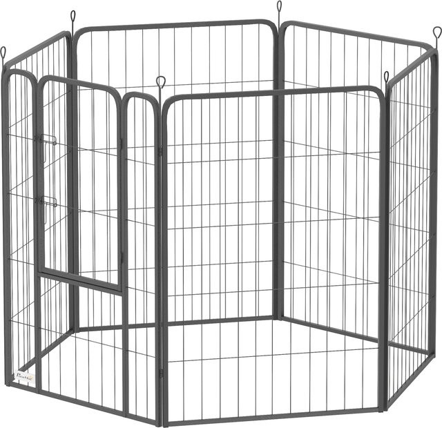 PawHut Welpenlaufstall 6-eckig aus Stahl in Schwarz, faltbares Freilaufgehege für Hunde und Katzen, B/H/L: 68 x 100 x 136 cm - Bild 1