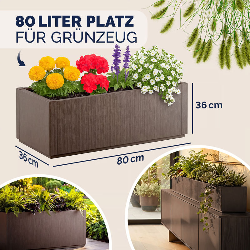 Blumentopf Ethica von CASARIA in Braun mit Struktur-Optik und geometrischem Design aus Kunststoff, Höhe: 80 cm, Breite: 36 cm, Tiefe: 36 cm - Bild 3