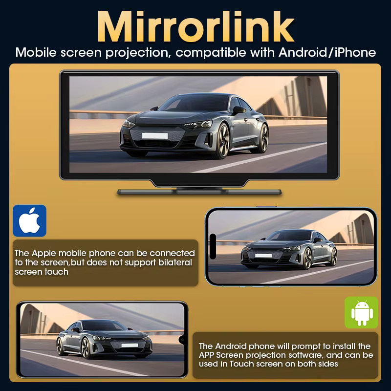 Srnubi Dash Cam Rückspiegel mit 10,26 Zoll Display, 4K DVR Navigation Player mit Wireless CarPlay & Android Auto, Dual Len Recorder, WIFI 5.0 & Bluetooth, Schwarz - Bild 3
