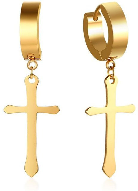 Rui Di Ohrring mit Kreuz-Anhänger, Edelstahl, Gold, Herren - Bild 1