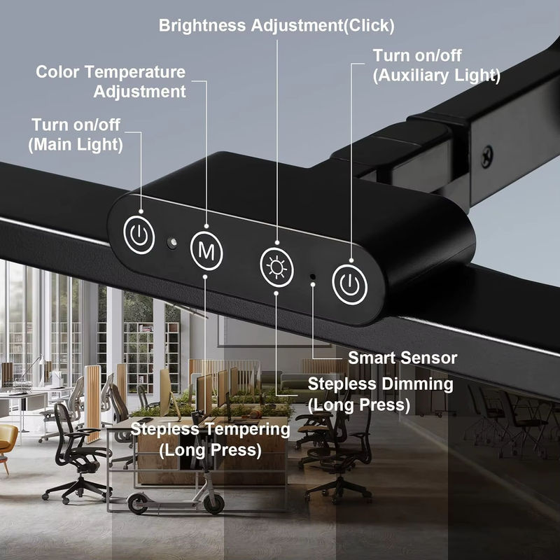 Nexillumi 3-Kopf-Schreibtischlampe in Schwarz mit 24 W, Speicherfunktion, 5 Farbtemperaturen und 5 Helligkeitsstufen mit Touch-Bedienung - Bild 3