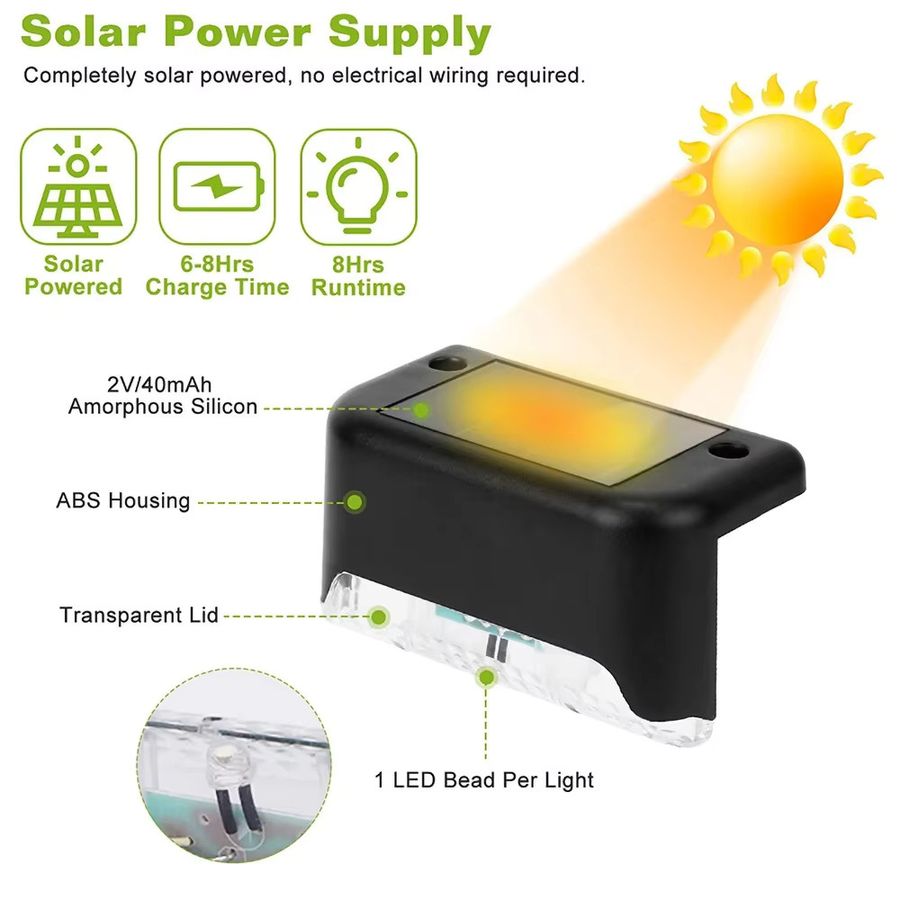 XIWANGFIRE Solar-Wegeleuchte mit warmweißer LED für den Außenbereich, wasserdichte Garten-Stufenleuchte und Terrassenbeleuchtung - Bild 3
