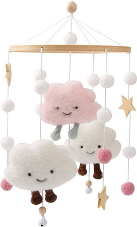 Baby Mobile Spielzeug aus Holz und Filz mit Wolken und Sternen als hängender Spielzeuganhänger für die Krippe