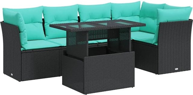 vidaXL 6-teilige Garten-Sofagarnitur aus Poly-Rattan mit Kissen in Schwarz - Bild 1