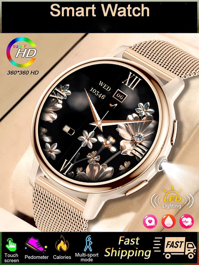 LIGE Smartwatch für Damen mit 1,26 Zoll Display, IP68 wasserdicht, Bluetooth-Anruf und Gesundheitsmonitor in Lila/Gold - Bild 5