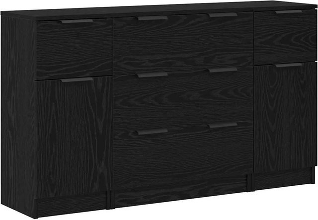 vidaXL Sideboard 3-teilig in Schwarz und Eichen-Optik, modern, B/T/H: 121 x 30 x 70 cm - Bild 1