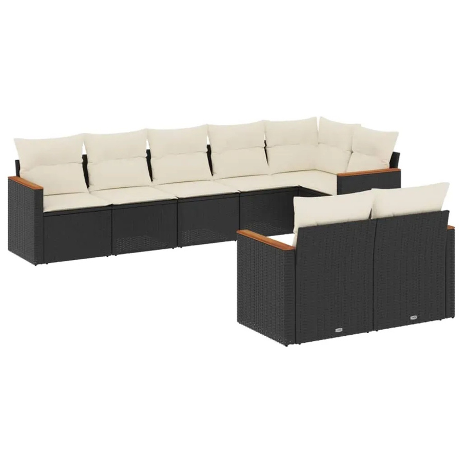 vidaXL 8-teilige Garten-Sofagarnitur in L-Form aus Poly-Rattan in Schwarz-Creme mit Sitzkissen und Rückenkissen - Bild 2