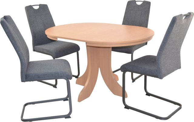 Möbel direkt online 5-teilige Tischgruppe in Braun mit Esstisch und Auszugsfunktion sowie 4 Stühlen aus Holzwerkstoff und Buchenoptik - Bild 1