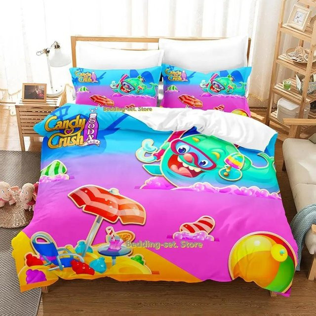 Binchi Outdoor Product Bettwäsche-Set Candy Crush Soda Saga Anime Design, Mehrfarbig, Material Mikrofaser, B/H: 135 x 200 cm - Bild 1