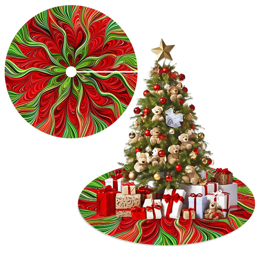 VIKAMA Weihnachtsbaumkleid mit abstraktem Vortex-Muster in Rot und Grün für deine festliche Dekoration - Bild 2