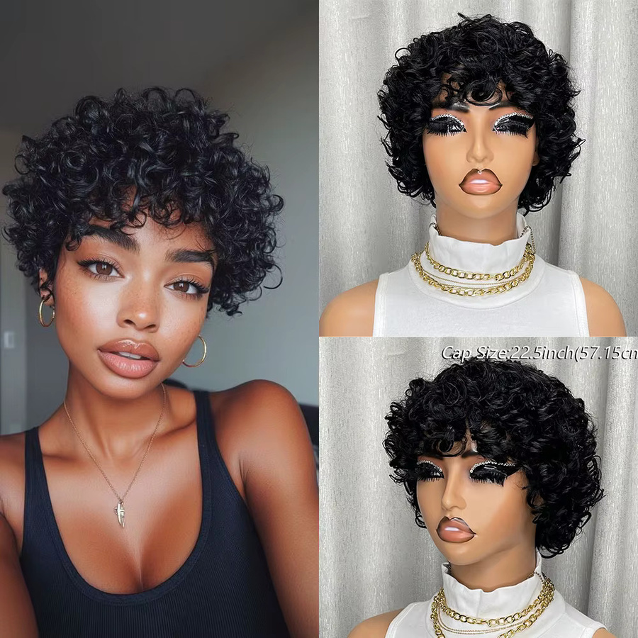 OYM HAIR Wasserwellen-Echthaar-Perücke, Pixie-Schnitt, Damen - Bild 2