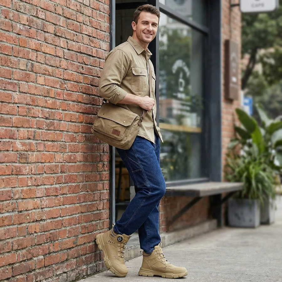 Manlegu Herren Sicherheitsstiefel in Beige mit Stahlkappe, wasserdicht und durchtrittsicher durch Kevlar-Zwischensohle mit Drehverschluss - Bild 2