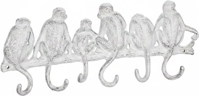 Relaxdays Garderobenleiste aus Gusseisen mit 6 Haken im Affen-Design, Weiß, B/H/T: 36,5 x 14,5 x 4 cm - Bild 1
