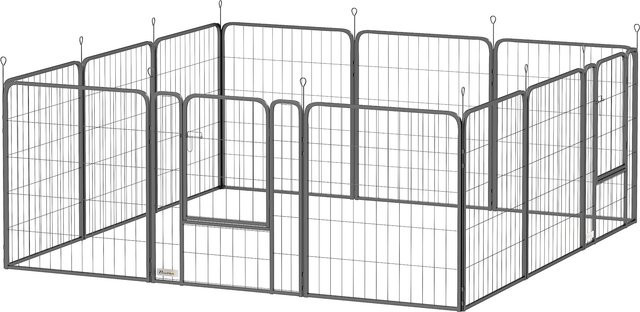 PawHut Hundepark Aosom modulares und faltbares 12-Paneel-Hundegehege aus Metall mit 2 Türen, tragbarer Stahlauslauf für kleine und mittelgroße Hunde, Schwarz, Höhe: 80 cm - Bild 1