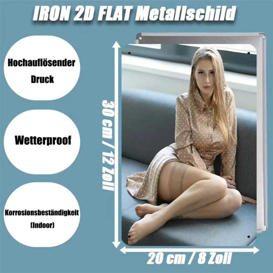 HELLOYOUNG Vintage Blechschild Wandkunst Retro Frau im Polka Dot Kleid Metall Wanddekoration B: 30 cm, H: 20 cm - Bild 2