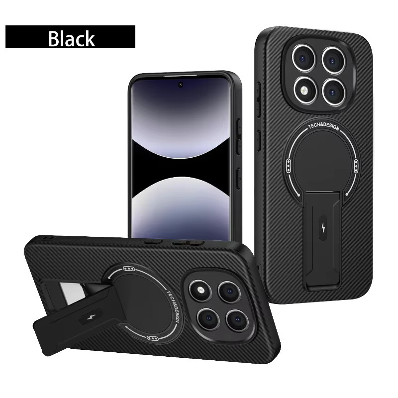 Carbon Faser MagSafe Magnetische Wireless Lade Hülle für Xiaomi 14T, Redmi Note 14, 13, 15C, 14C Pro in Schwarz - Bild 5