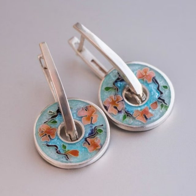 YoYo Ohrringe, Vintage, silberfarben, Emaille, Damen - Bild 1