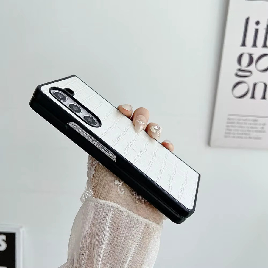Business-SLE Krokodilleder-Handyhülle mit Scharnier für Samsung Galaxy Z Fold 3, 4, 5, 6, 7 in Schwarz, stoßfeste Schutzhülle - Bild 1
