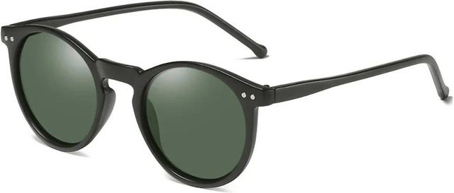 Polarisierte Sonnenbrille, Unisex, Rund, Vollrand, Kunststoff, Schwarz, Grau, Blau, Silber - Bild 1