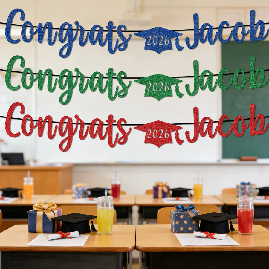 Cyuan Glitzer Wimpelbanner Congrats Grad 2026 Partygirlande zur Dekoration deiner Schulabschlussfeier - Bild 4