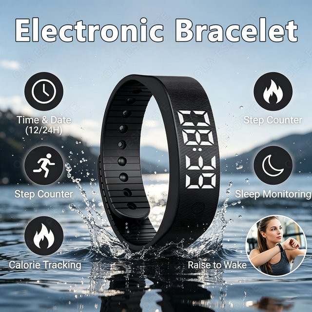 Ola Esporte Smart-Armband Schwarz mit LED-Display, Schrittzähler und Vibrationsalarm, wasserdicht - Bild 1