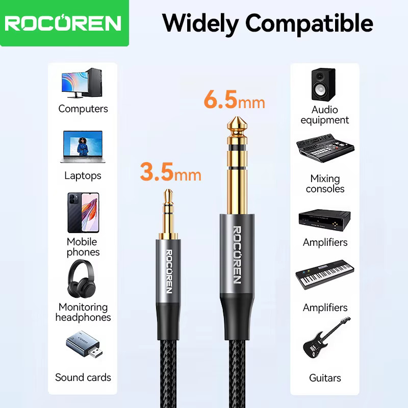 Rocoren Audio-Klinkenkabel 3,5 mm auf 6,5 mm Stecker auf Stecker in Schwarz und Grau - Bild 5
