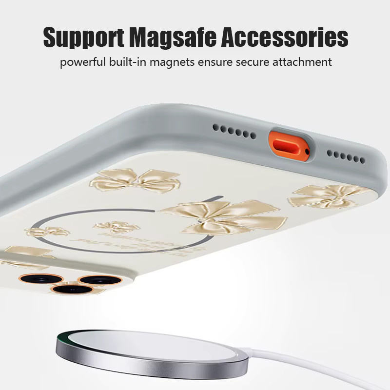 MOESOE Magnetische Handyhülle mit Schleifenmuster für iPhone 17 Pro Max 16 15 14 13 Pro Max, MagSafe kompatibel, stoßfeste Hartschale, Farbe: Pink - Bild 3