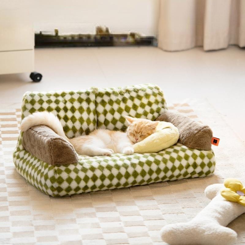 Gemütliches Katzensofa im Vintage-Stil aus Samt und Perlbaumwolle mit abnehmbarem Bezug, B/T/H: 66 x 37 x 33 cm - Bild 2