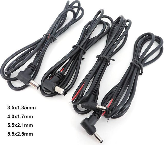 2-poliger DC-Stecker als rechtwinkliges Ladekabel in Schwarz, 90 Grad Winkel, 22 AWG, 3 A, kompatibel mit 4,0 x 1,7 mm, 3,5 x 1,35 mm, 5,5 x 2,1 mm und 5,5 x 2,5 mm - Bild 1