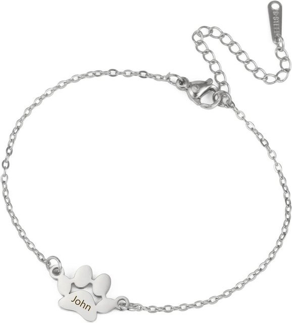 Armband Hund Katze Pfoten Anhänger, Edelstahl, Gold, Damen, 21-26 cm - Bild 1