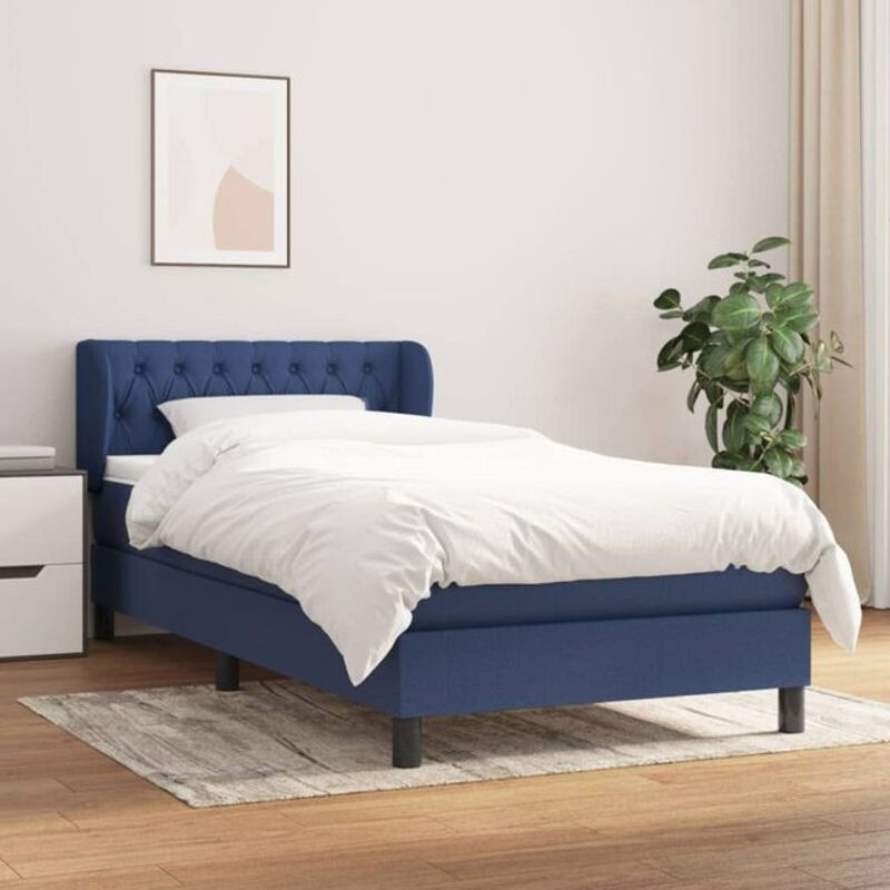 Vidaxl Boxspringbett mit Matratze in Blau und Weiß aus Stoff, B/T/H: 90 x 200 x 78 cm - Bild 1