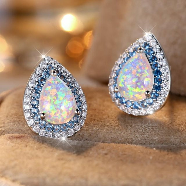 Lucky Star Jewelry Ohrstecker, Wassertropfenform, Opal Inlay, Zirkonia, Damen - Bild 1