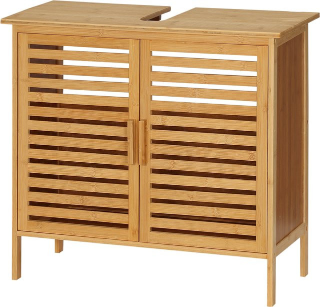 kleankin Badezimmer Waschbeckenunterschrank aus Bambus mit 2 Türen, Braun, B/T/H: 66 x 29 x 61,5 cm - Bild 1