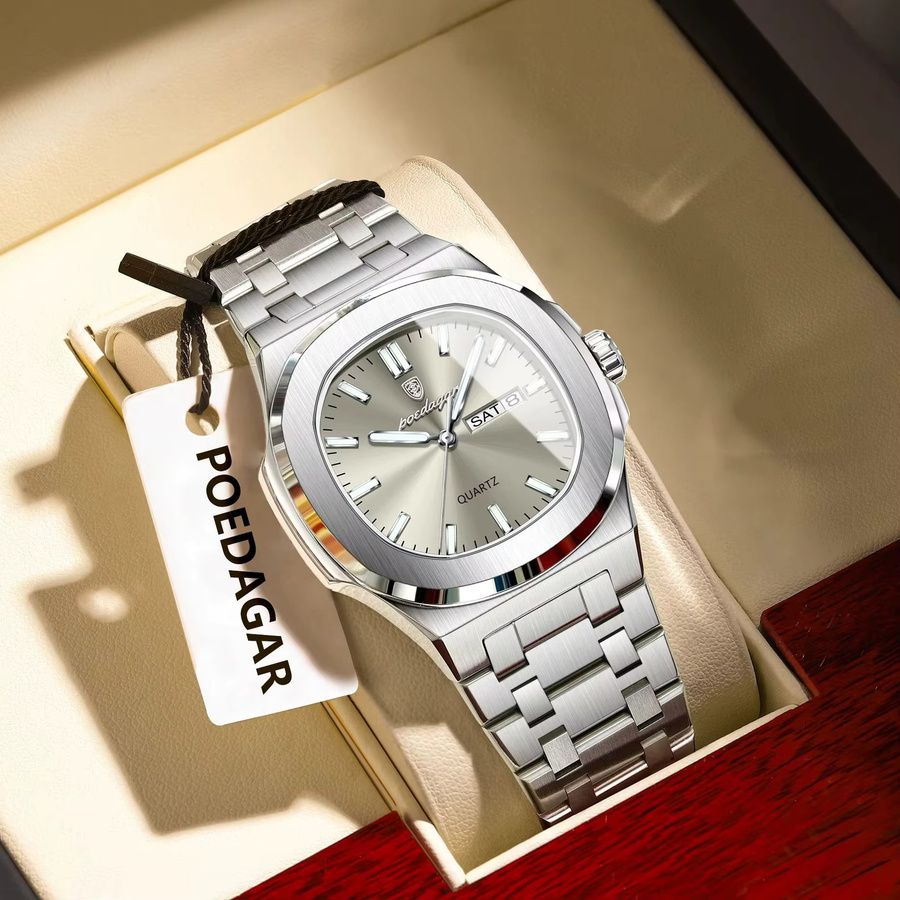 POEDAGAR Armbanduhr Edelstahl, Quarz, Datum, Wochentag, Herren - Bild 2