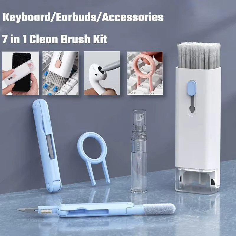 7-in-1 Tastatur-Reinigungsset mit Kopfhörer-Reinigungsbürste für AirPods, Computer, Tablet, Laptop, TV, Bildschirm und Handy in Grau und Weiß - Bild 2