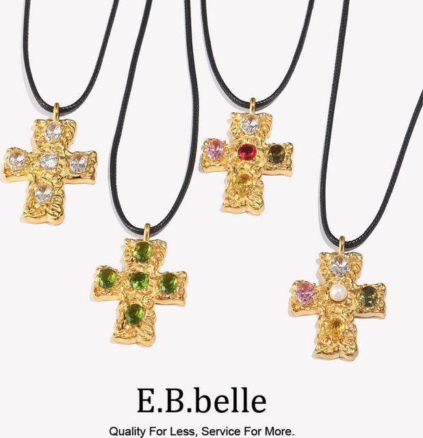 E.B.belle Halskette, Kreuz, 18 Karat vergoldet, Edelstahl, Gold, verspielt - Bild 1