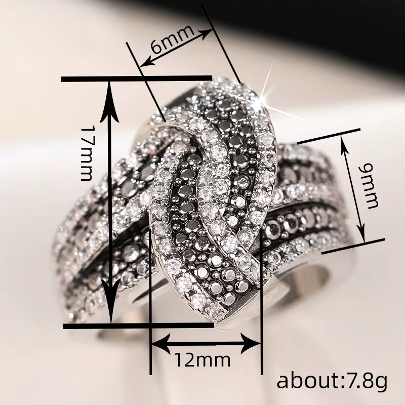 Huian Ringe, Schwarz, Emaille, Zirkonia, Silber, Damen, Vintage - Bild 4