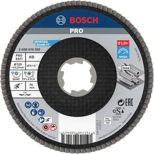Bosch Fächerschleifscheibe für Metall, Durchmesser: 125 mm, Körnung: 60, Farbe: Schwarz - Bild 1