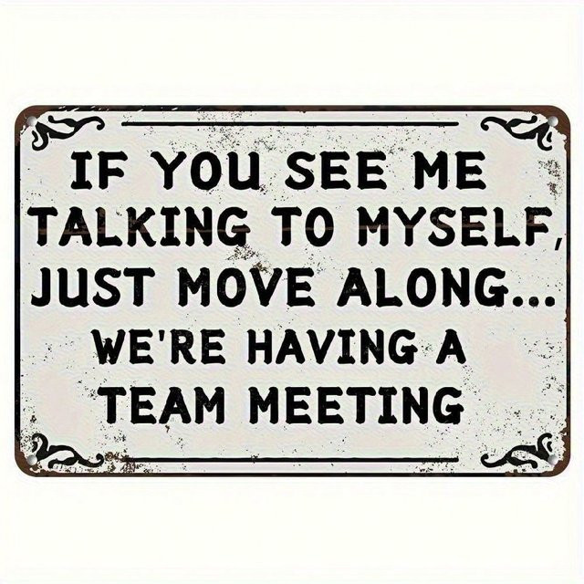CIFBUY Metallschild Team Meeting Talking To Myself als Wanddekoration in Weiß im Vintage-Stil - Bild 1