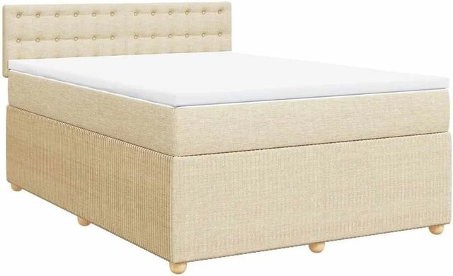 vidaXL Boxspringbett mit Matratze in Creme und Weiß, Hybrid-Design mit Taschenfederkern, USB-Ladeport und Unterbettbeleuchtung, B/T/H: 140 x 190 cm - Bild 1